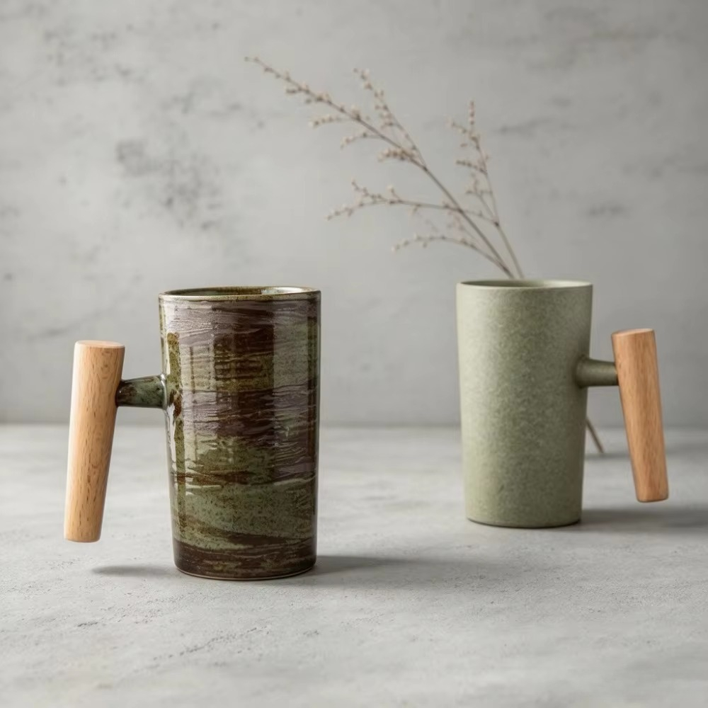 Japanese Tea - Japanese Inspired Ceramic Coffee Mug Wooden
