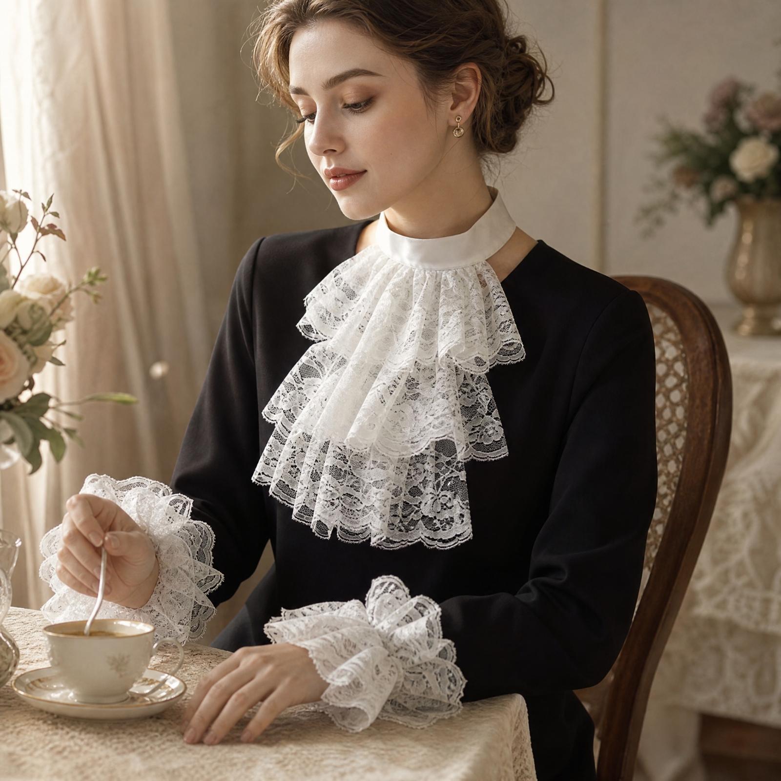 Women Vintage Lace Collar Glov - Matcha 评论和价格
