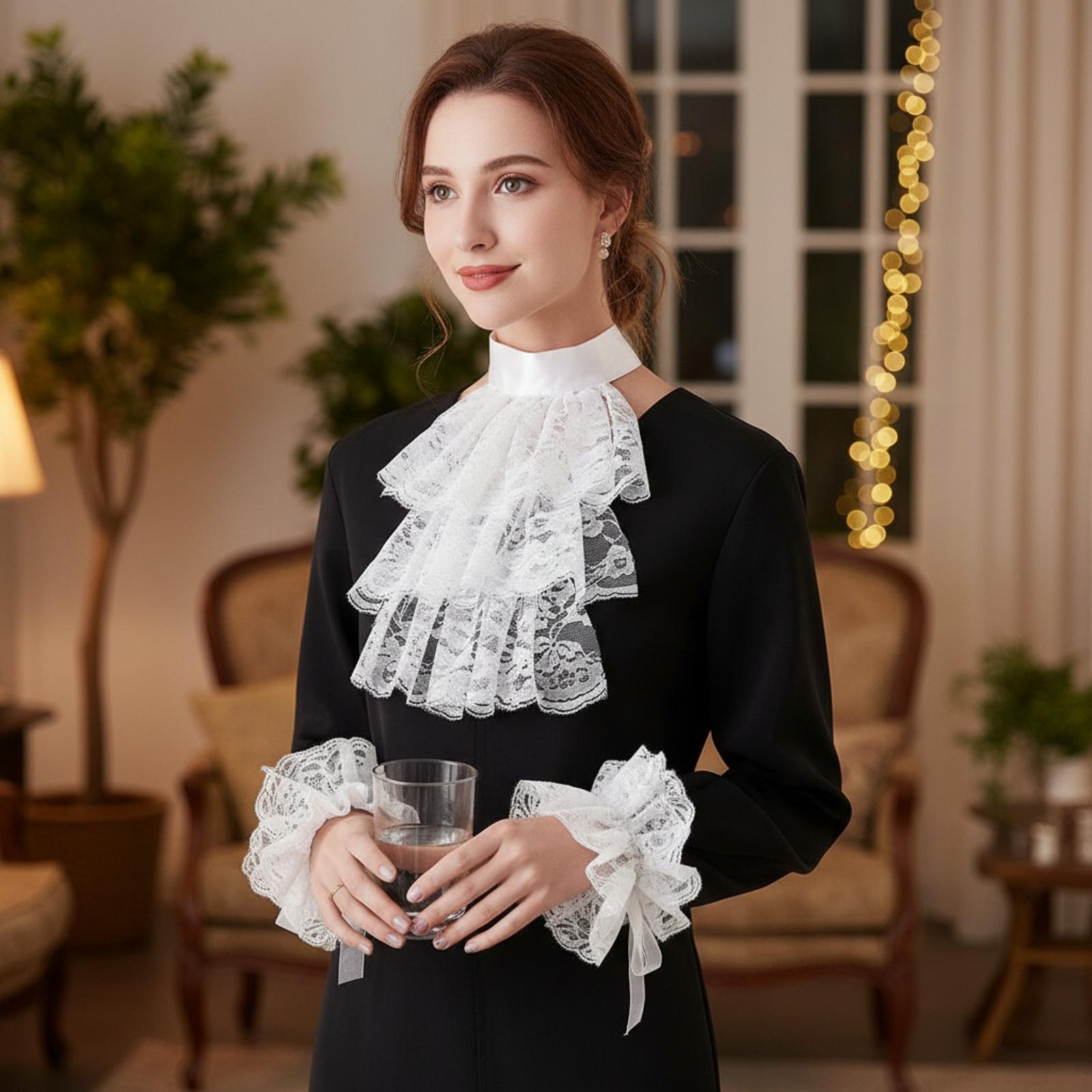 Women Vintage Lace Collar Glov - Matcha 评论和价格